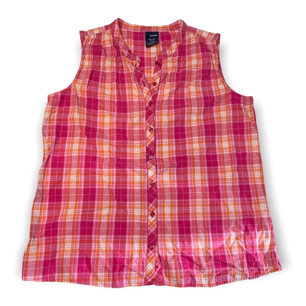 Basic Editions Tank Top Size Medium Button Up 100% Cotton Sleeveless Spring